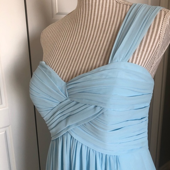 Baby Blue One-Shoulder Pleated Bodice Gown - Picture 4 of 7